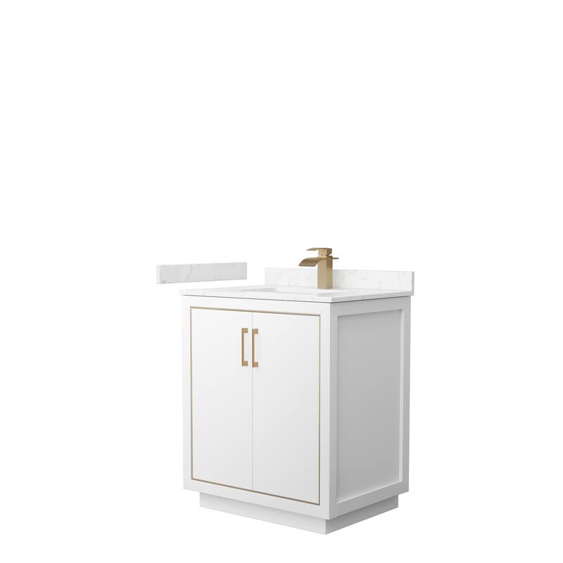 Icon Single Vanity Set, Cultured Marble Top, No Mirror - 30-Inch Single - White, Bronze Trim,Carrara Cultured Marble Top