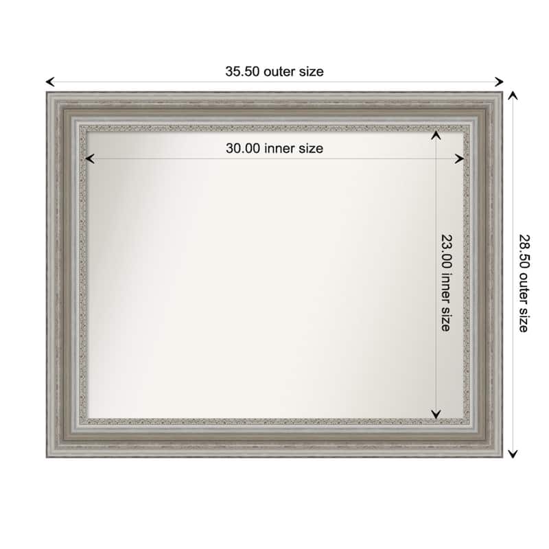 Parlor Silver Framed Non-Beveled Custom Wall Mirror, Bathroom Vanity Mirror - Outer Size: 35.5 x 28.5