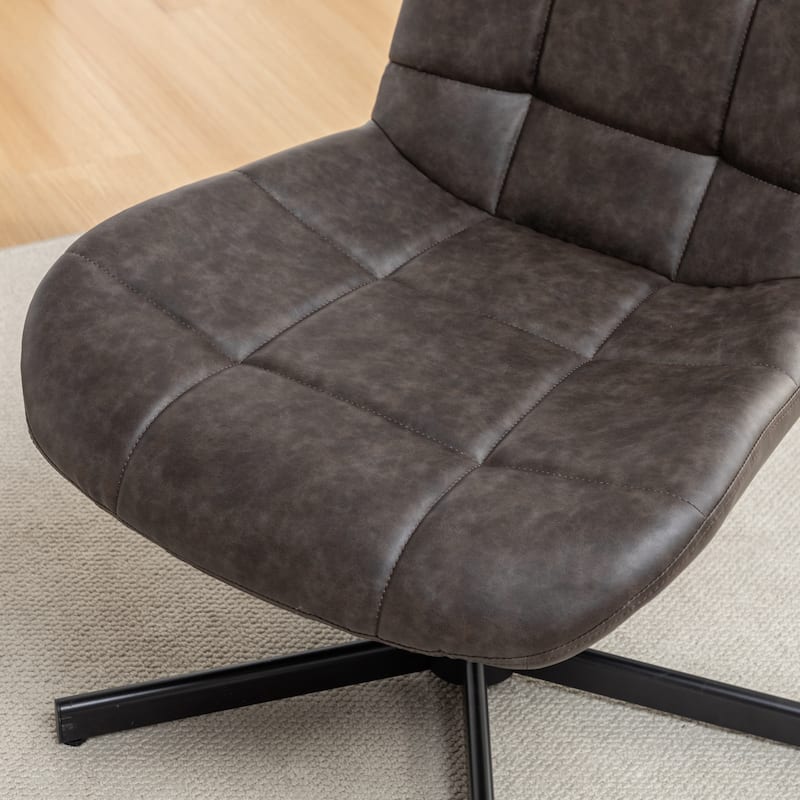 Faux Leather Tufted Swivel Accent Chair, Adjustable Height