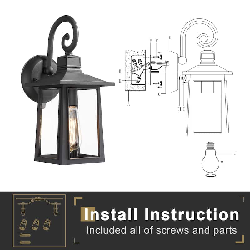 1-Light Black Outdoor Wall Light, Exterior Wall Lantern - 13.7"(H) x 5.9"(W)