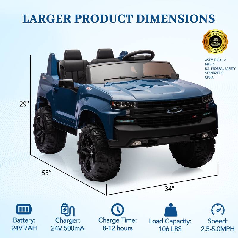 24V 2-Seater Truck Licensed Chevrolet Silverado Ride On Car Kids Toy
