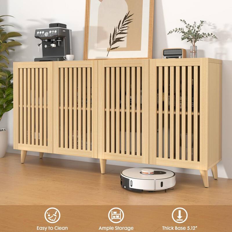 4 Doors Buffet Storage Cabinet, Console Sideboard for Kitchen Dining Room Entryway, Oak