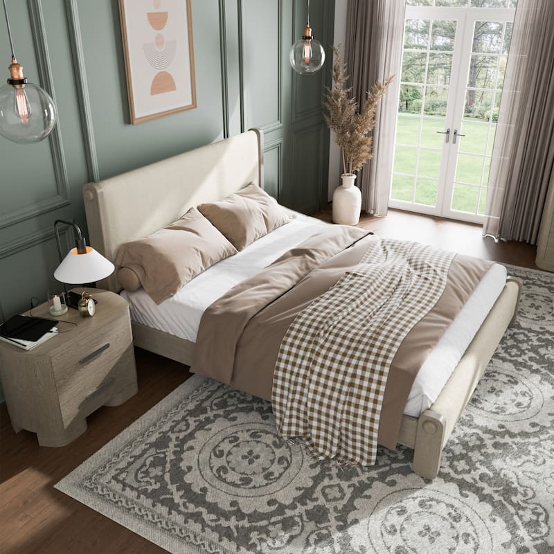 Furniture of America Weegin Modern 2-Piece White Oak Wood Panel Bedroom Set - Eastern King