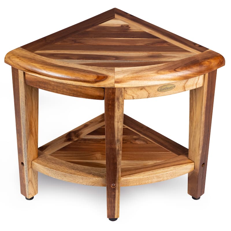 EcoDecors, Snazzy Corner, Teak Shower Bench, Teak Shower Stool, Corner Shower Stool, Teak Corner Shower Bench, With Shelf