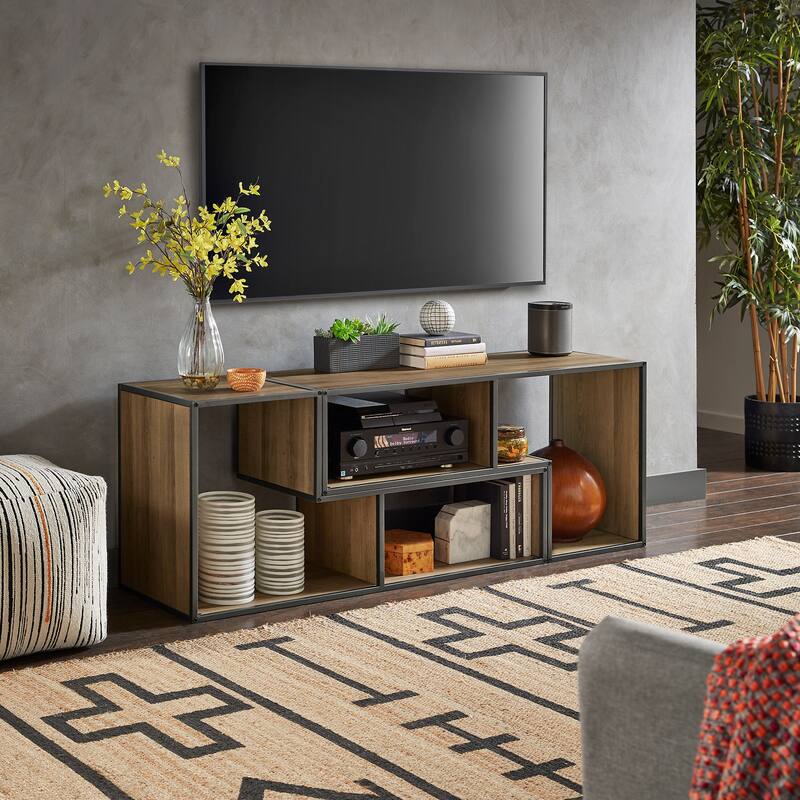 Shelby Natural Finish TV Stand with Silver Gray Metal Frame by iNSPIRE Q Modern