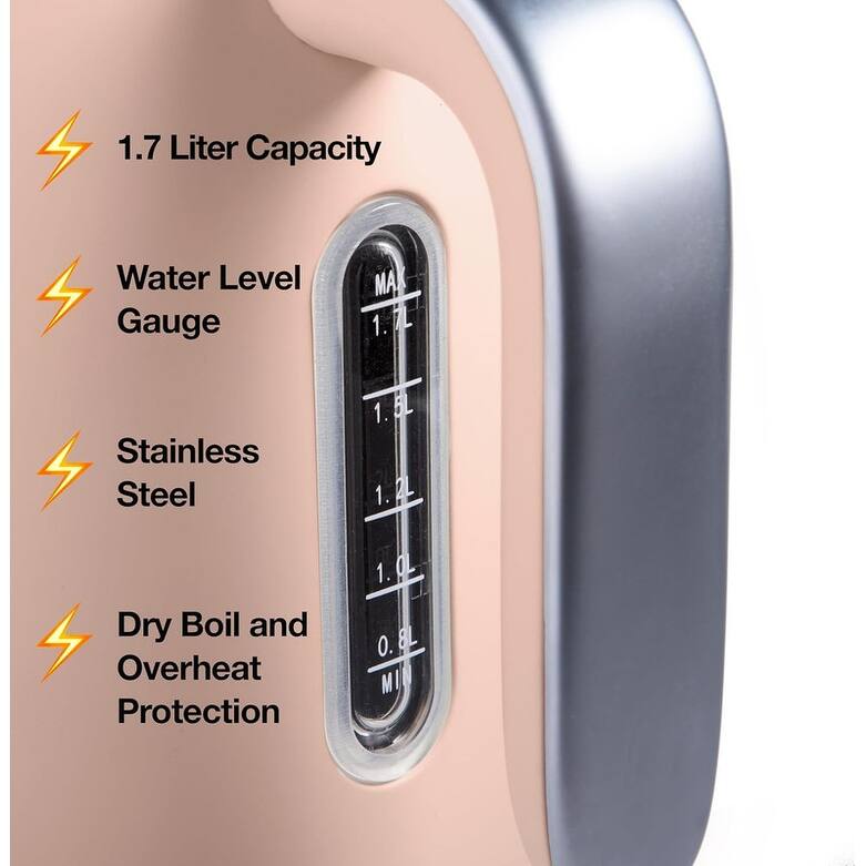 Rae Dunn Electric Hot Water Kettle - Stainless Steel, Swivel Base-Dry Protection, Easy Pour Pitcher, 1.7 Liters