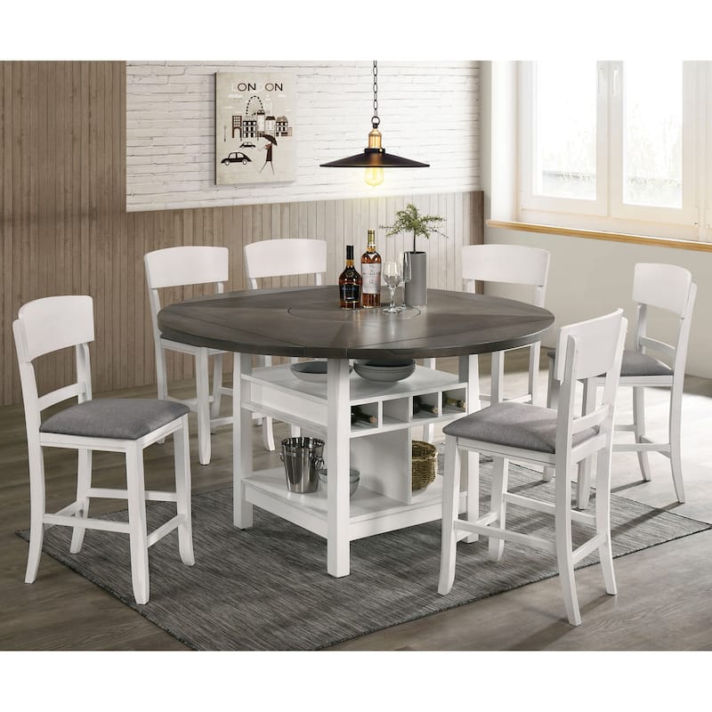 Drov Farmhouse Solid Wood 3-Shelf 7-Piece Counter Height Dining Set by Furniture of America - White