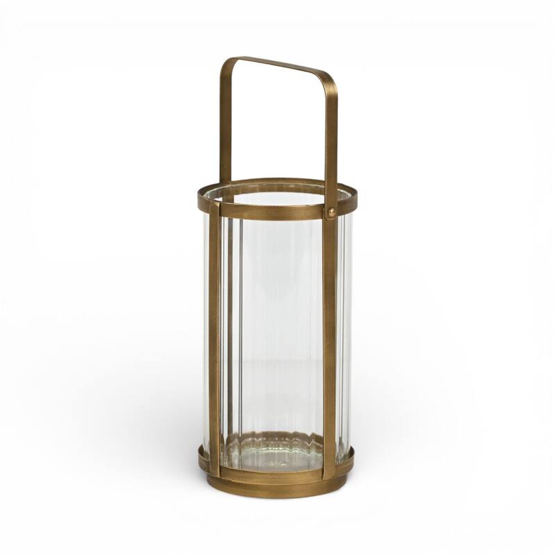 Vortial Fluted Glass Candle Lantern with Gold Metal Frame