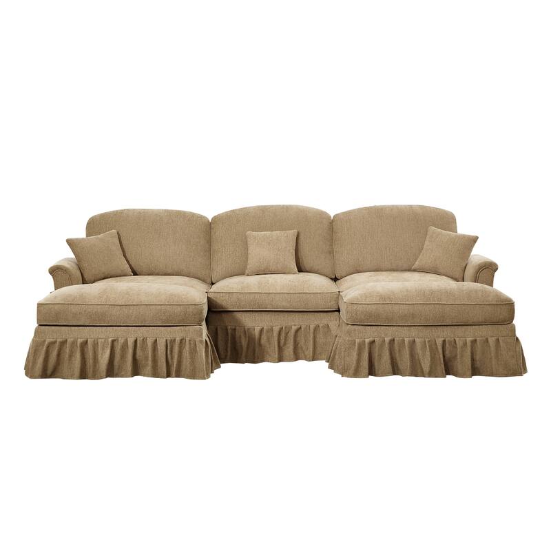 GDFStudio - Classic Modular U-Shaped Chenille 107" Sectional Sofa with Ottomans
