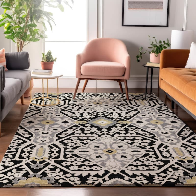 Premium Washable Super Soft Traditional Agra Mayfield Rug - Black - 9' x 12'