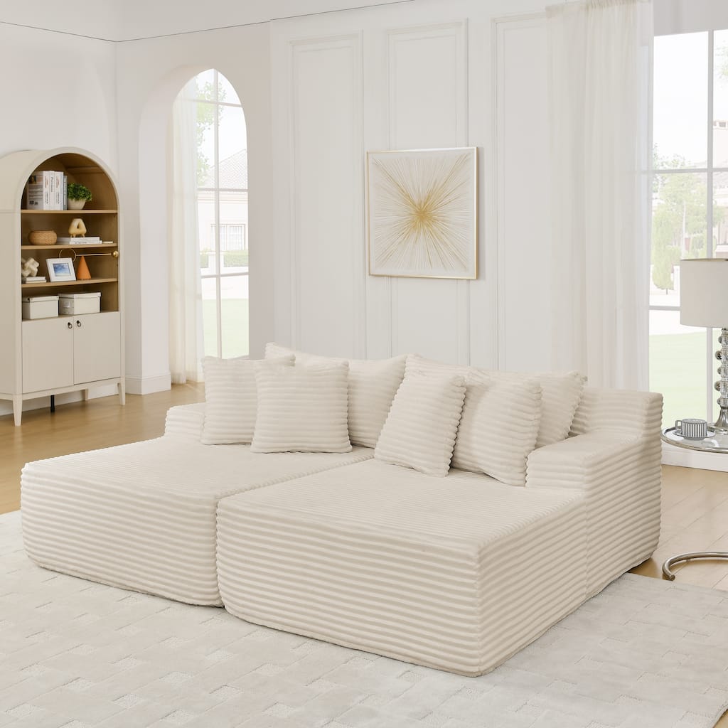 Two-seater lazy sofa lounge chair,Compressed sofa no assembly required, made of velvet fabric, fluffy modern lounge chair