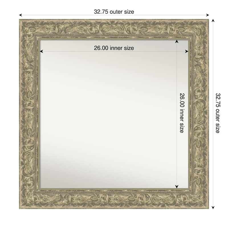 Luxe Non-Beveled Framed Bathroom Vanity Wall Mirror - 33 x 33 in - Luxe Antique Silver