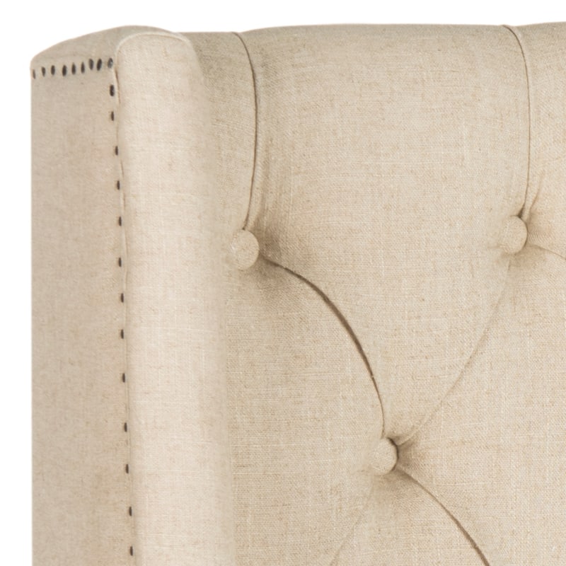 SAFAVIEH Shandra Taupe Linen Upholstered Tufted Wingback Headboard (Full)