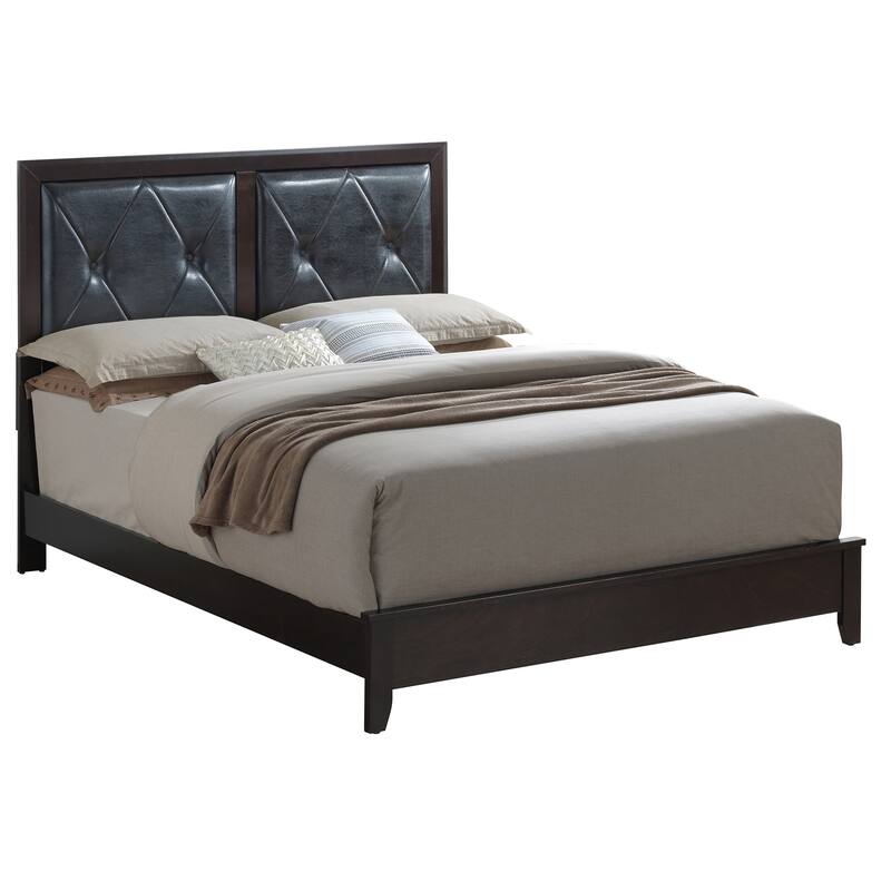 Upholstered Tufted Twill Full Panel Bed - 80" - Espresso Brown