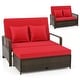 preview thumbnail 2 of 18, Gymax Patio Rattan Daybed Wicker Loveseat Sofa w/ Multifunctional Red