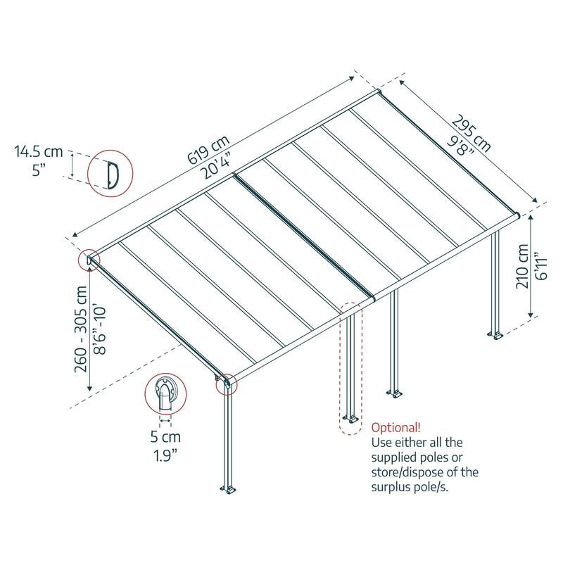 Olympia 10 ft. Gray/Bronze Aluminum Patio Cover