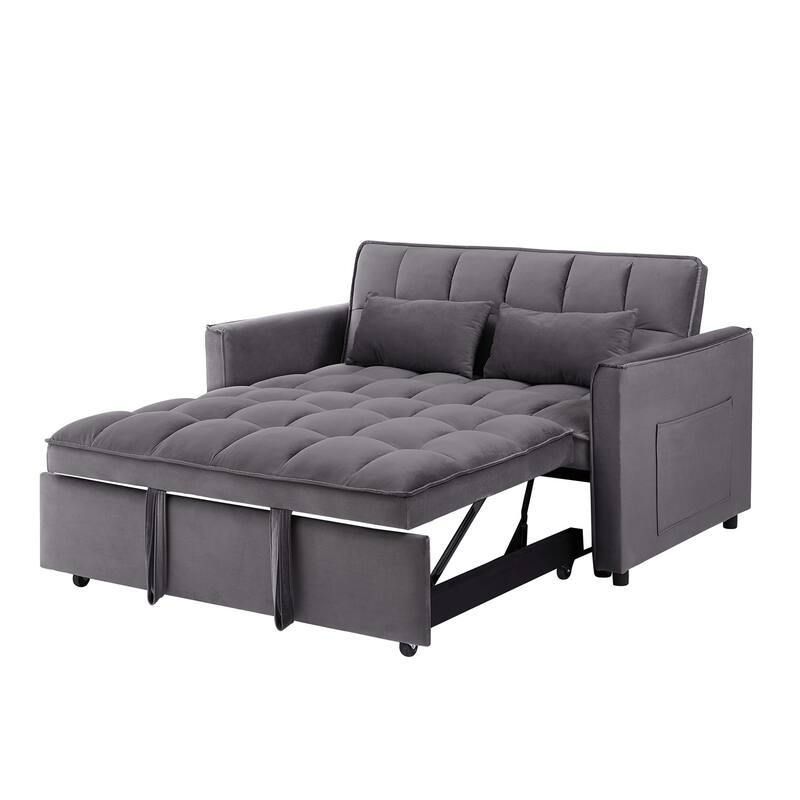 3-in-1 Modern Convertible Velvet Double Futon Sofa Bed with 2 Pillows