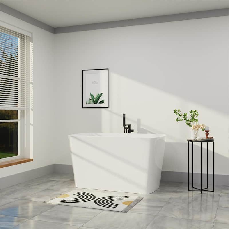 Mokleba 47" Matte Black Acrylic Freestanding-Soaking Bathtub With Seat