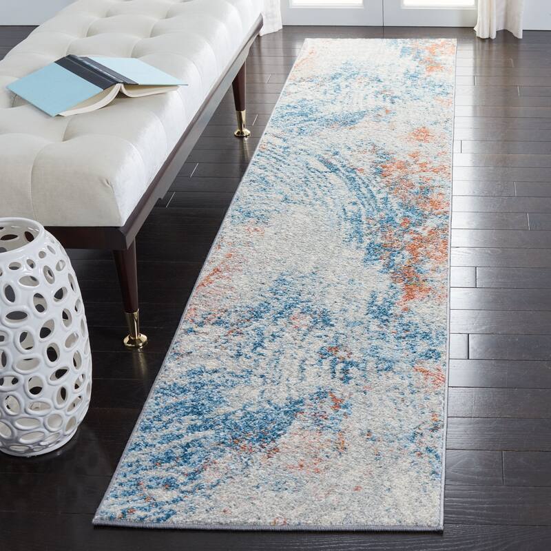 SAFAVIEH Tulum Gyde Modern Abstract Rug - 2' x 9' Runner - Ivory/Dark Blue