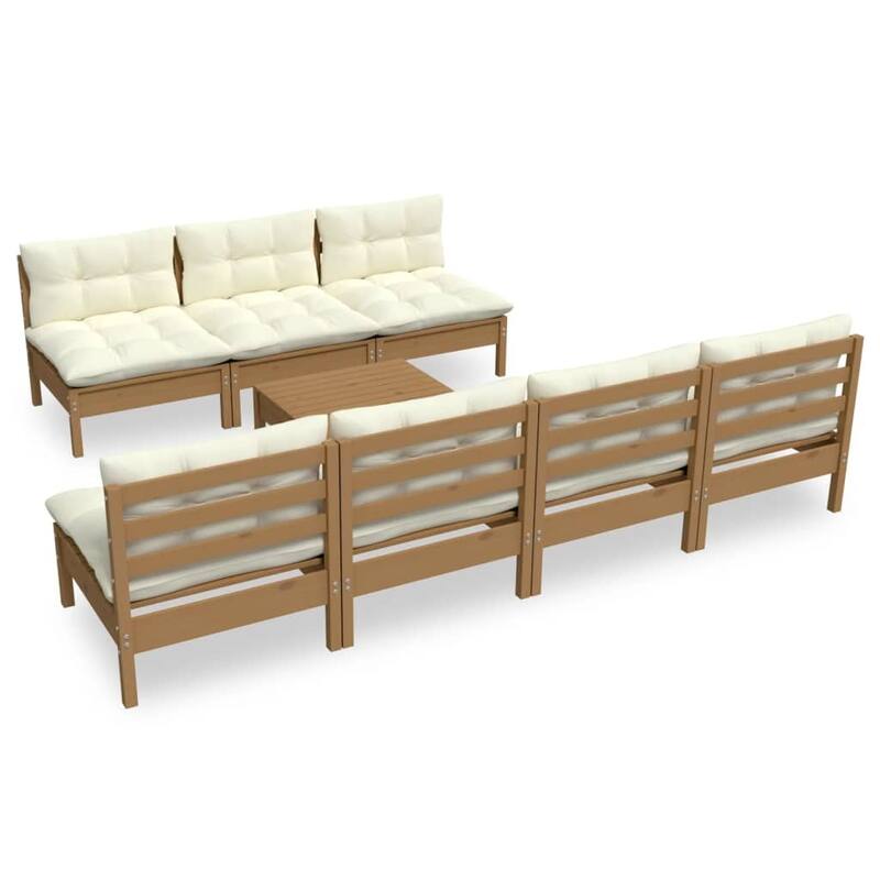 vidaXL Solid Pinewood Patio Lounge Set 8 Piece with Cushions Multi Colors