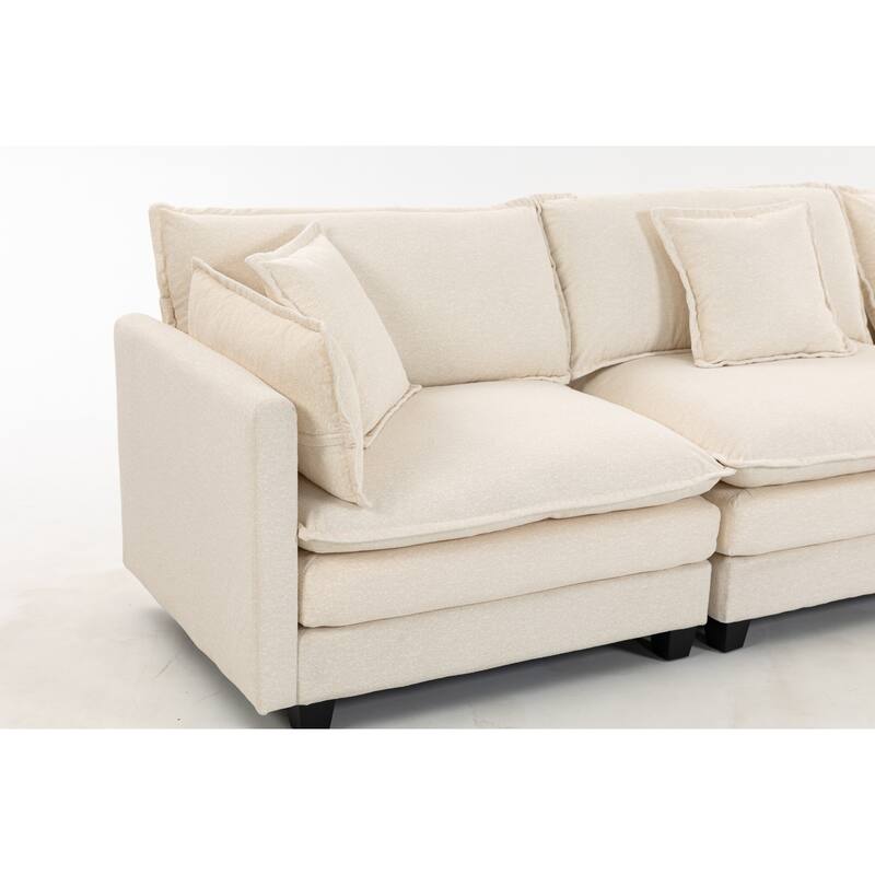 Anmytek 3-Seat 114.17" Modern Sectional Sleeper Sofa with Ottoman, Waist Pillows & Chaise Lounge