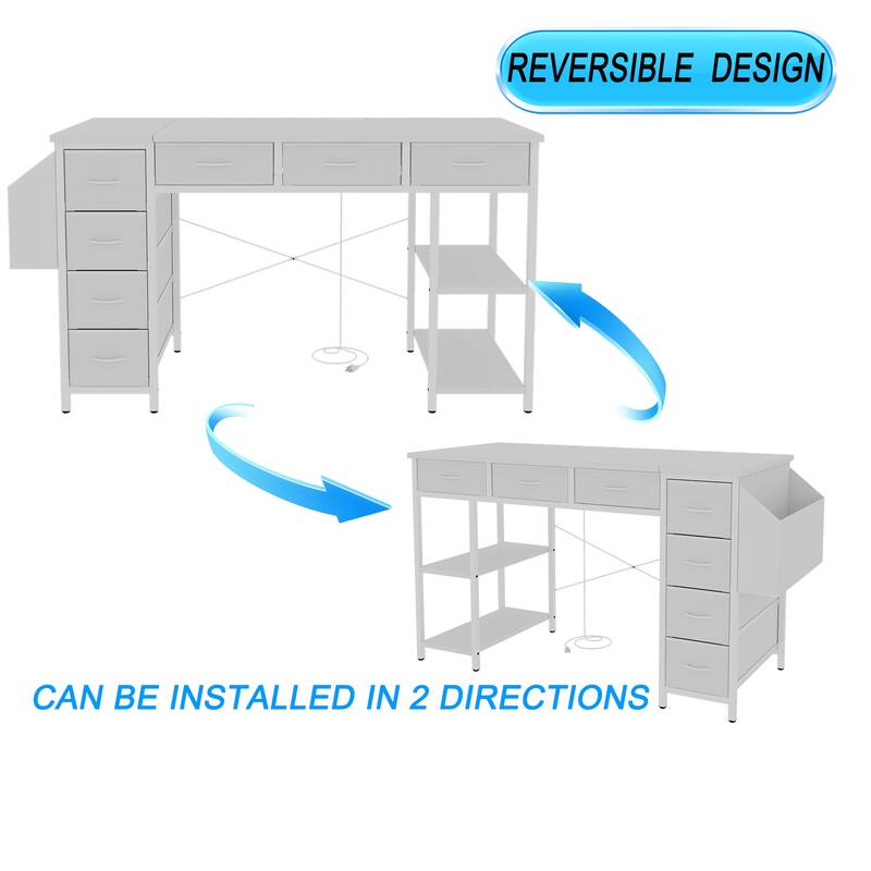 Versatile Computer Desk Vanity Table Writing Desk Rectangular Writing Desk with Power Outlet, 7 Drawers and Large Side Pocket