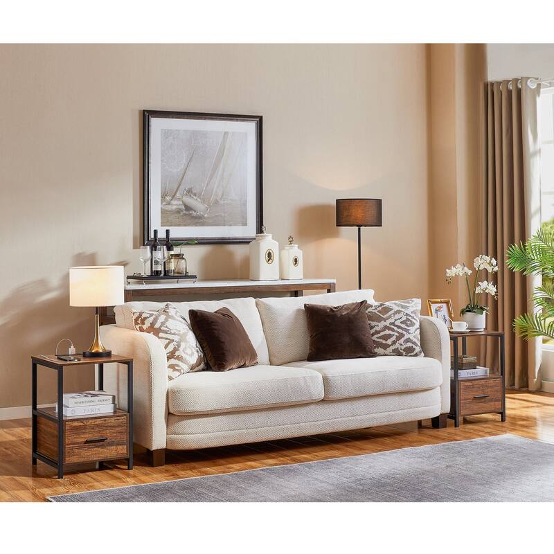 VECELO Nightstand Set of 1/2, Modern Square Side End Table, Living Room, Study Metal Frame