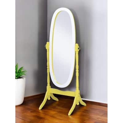 HomeRoots 59" Yellow Oval Solid Wood Framed Freestanding Cheval Mirror - 33.5