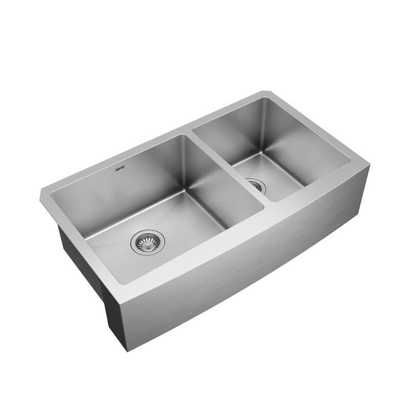 Karran 36" Undermount Double Bowl Stainless Steel Farmhouse Kitchen Sink Kit