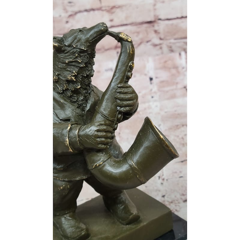 Bear Playing Saxophone Bronze Sculpture - Whimsical Animal Music Art