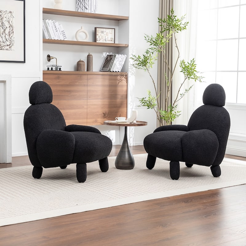 SEYNAR Modern Faux Sherpa Upolstered High Back Armless Accent Chair Set of 2