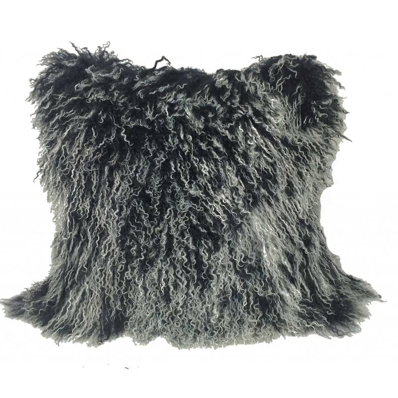 20" Black White Genuine Tibetan Lamb Fur Pillow with Microsuede Backing