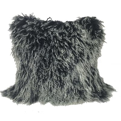 20" Black White Genuine Tibetan Lamb Fur Pillow with Microsuede Backing