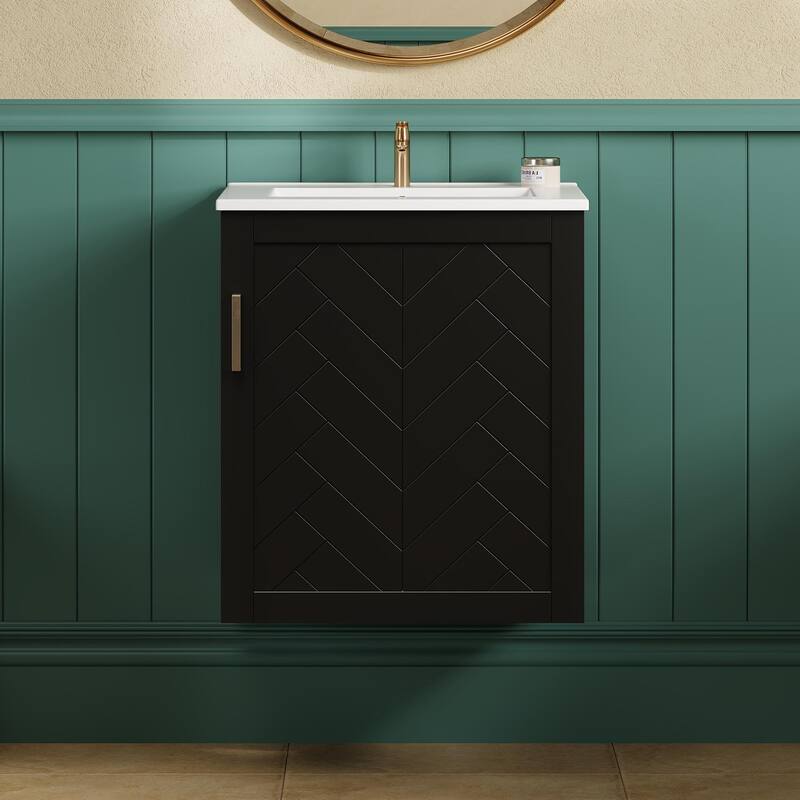 20" Wall Mounted Bathroom Vanity Combo - with Side Cabinet & Soft-Close Door, Modern Bathroom Vanity with Sink