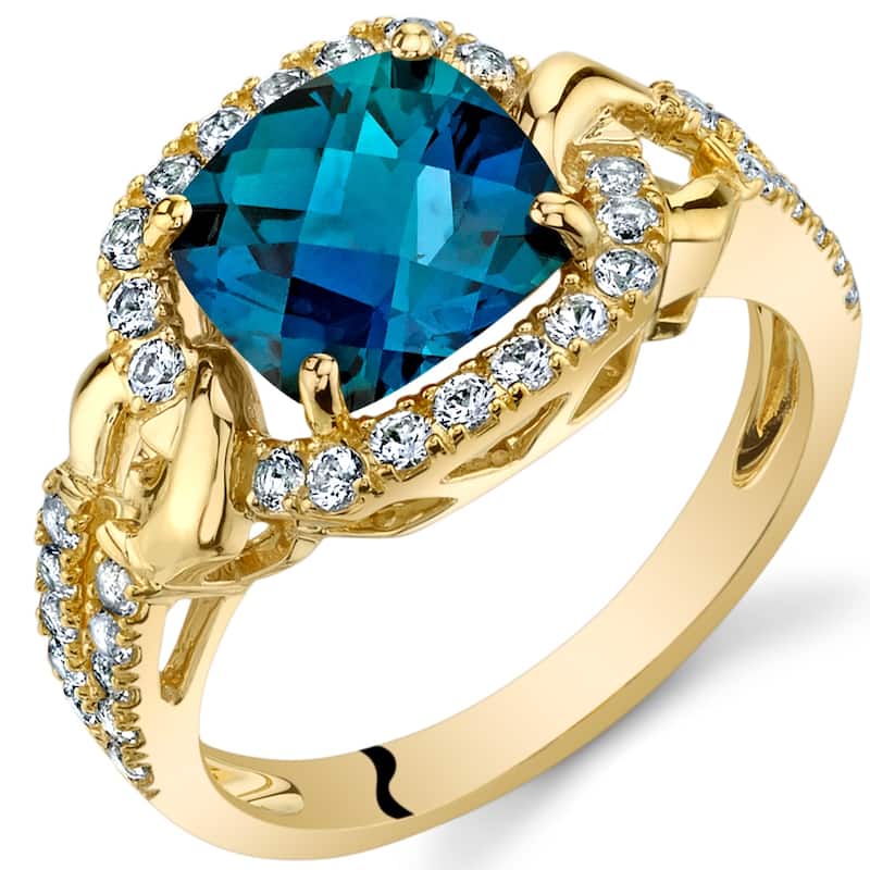 14k Yellow Gold 2.88ct Created Alexandrite and White Topaz Ring