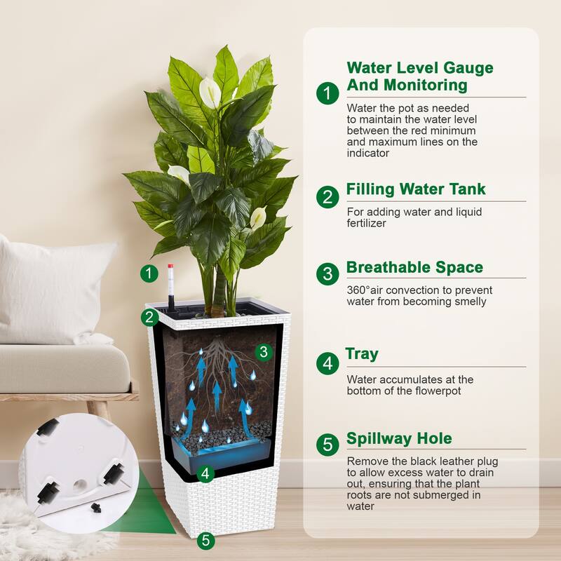 Planters Set of 2, Outdoor＆Indoor Planter Pots, Automatic Watering,High Front Porch Planter Pots