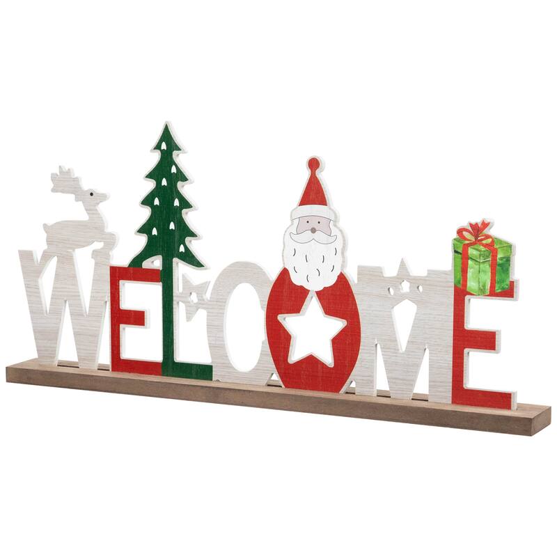 Wooden "Welcome" Christmas Sign - 16" - Red and White