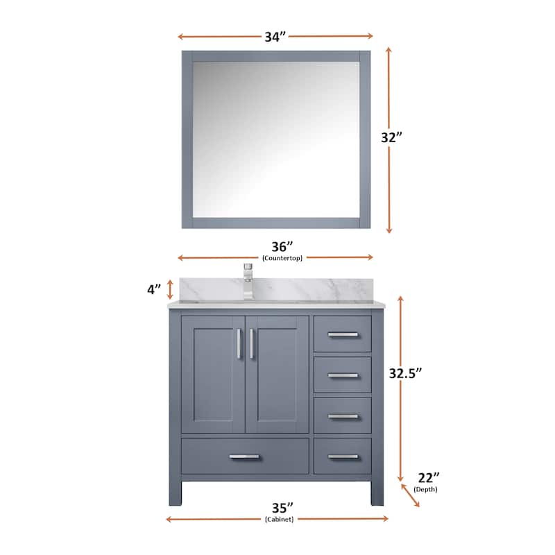 Lexora Jacques 36" Dark Grey Single Vanity - No Mirror, Left Version