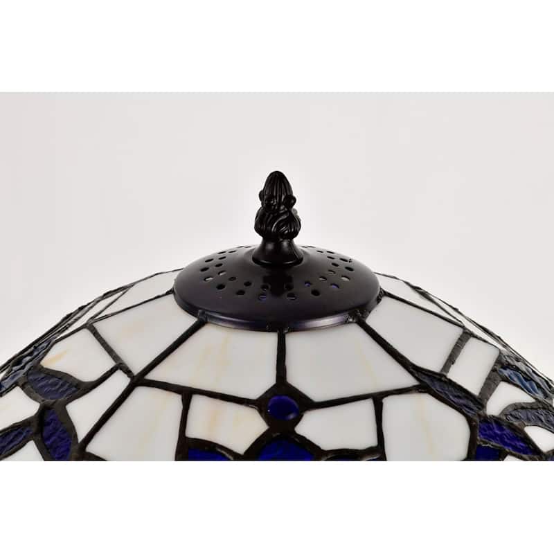 Gracie 12-inch Blue/White Flower Design Stained Glass/Bronze Tiffany-Style Table Lamp