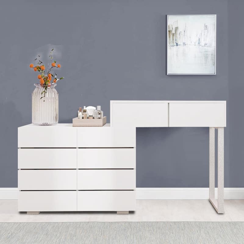 Minimalist Design Wooden Dresser with 10 Drawers, White - 10-drawer