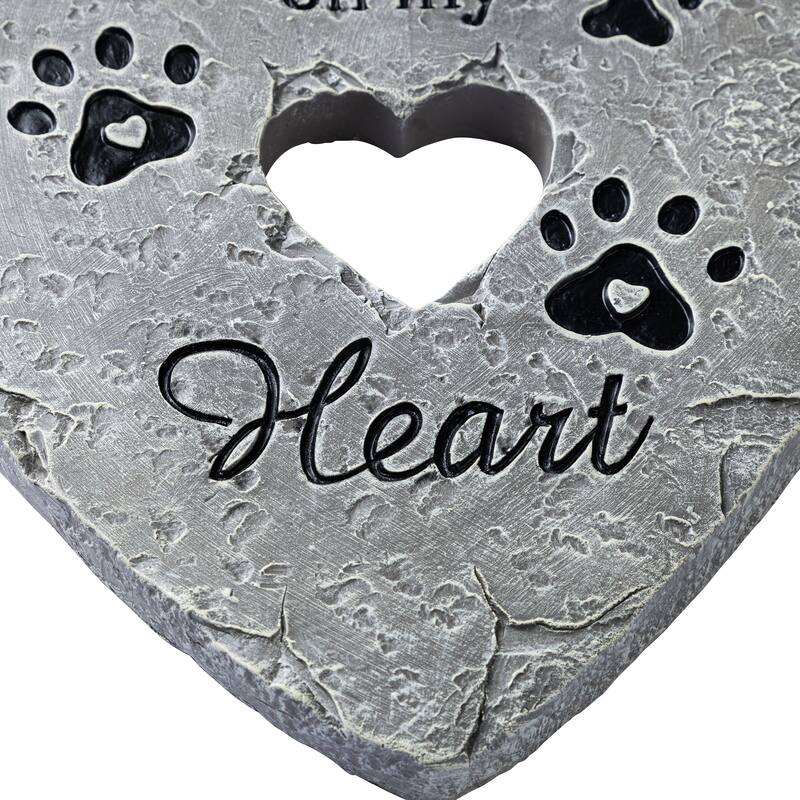 Glitzhome 4-Piece Cement Heart Shaped Paw Prints and Dog Memory Stepping Stones - 10 in