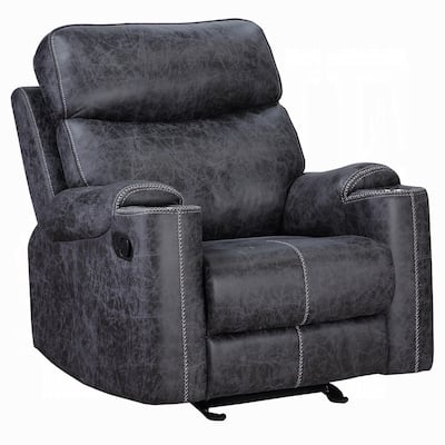 Hori Manual Recliner Chair, Dark Gray Microfiber, Cupholder Armrests