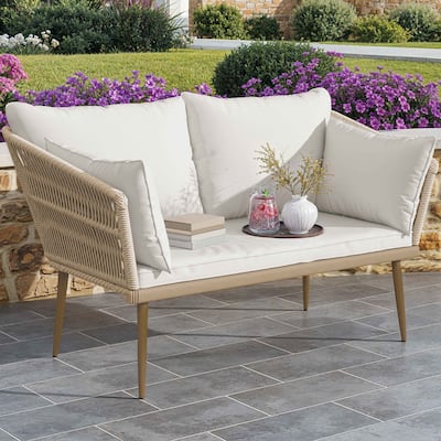 Moasis Outdoor Patio Loveseat, All-Weather Rattan 2 Seater Sofa with Cushions & Lumbar Pillows