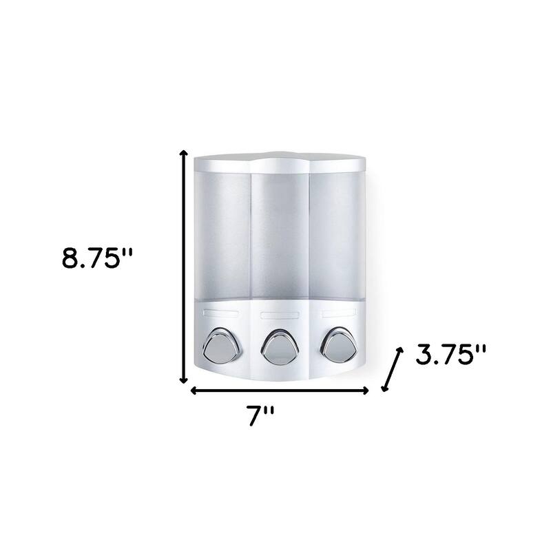 HomeRoots Gray Heavy Duty Plastic Three Chamber Wall Mount Soap Dispenser - 7' X '8.75' X '3.75