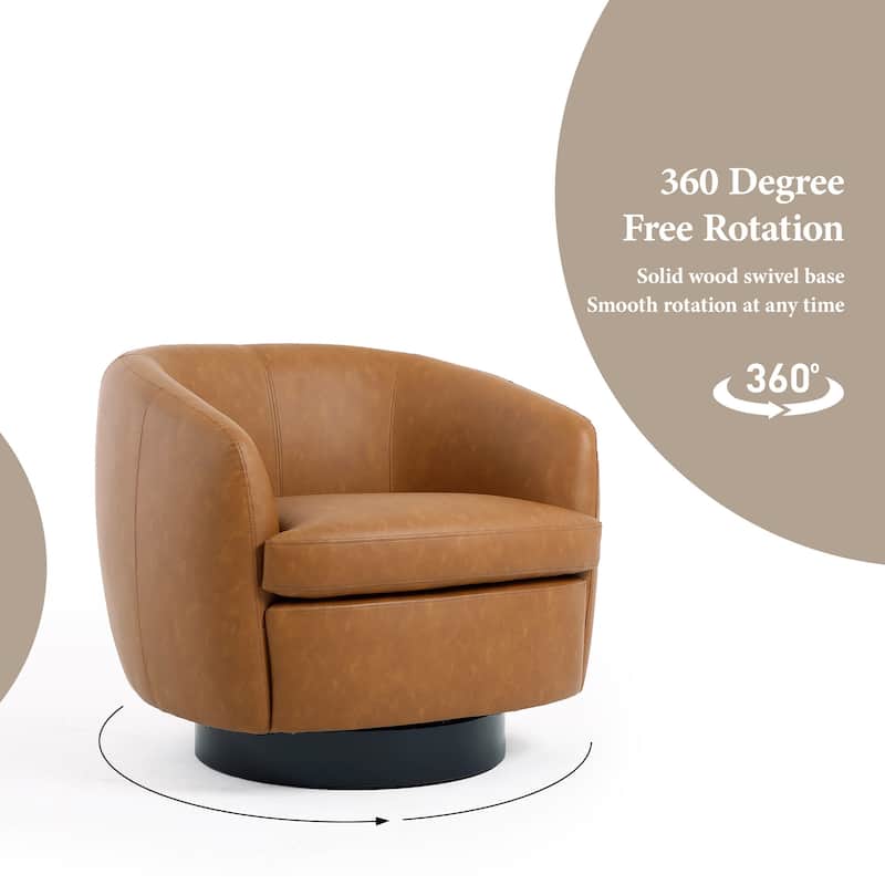 Low Back PU Leather Barrel Chair 360° Swivel Accent Chair for Living Room