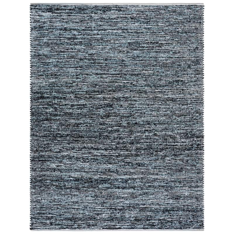 SAFAVIEH Handmade Cape Cod Sabrie Cotton Rug - Light Blue/Black - 8' x 10'