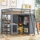 preview thumbnail 3 of 12, Full Size Loft Bed with Wardrobe and Desk, Maximized Space, Grey