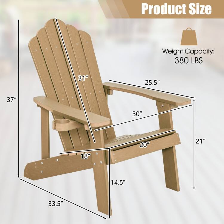 Weather Resistant HIPS Outdoor Adirondack Chair with Cup Holder - 33.4" x 30" x 37"