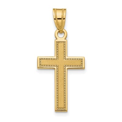 Curata 14k Yellow Gold 18" Polished Small Satin Cross Pendant Necklace