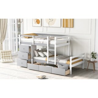 Merax Twin over Twin Loft Bunk Bed with Drawers and Ladder, Natural